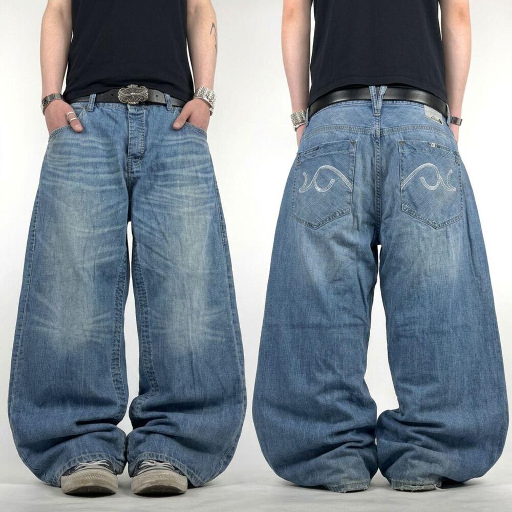 Vintage y2k embroidered faded archive baggy wide leg skater grunge jeans